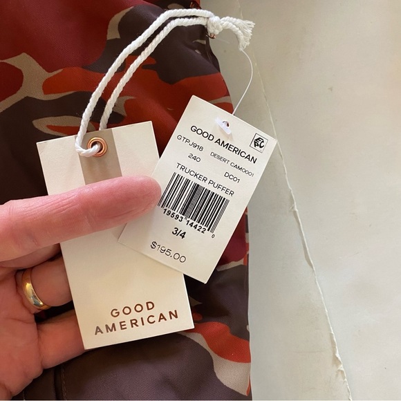 Good American Trucker Puffer Jacket Desert Camo Womens XL Red Tan Camouflage - Picture 9 of 12